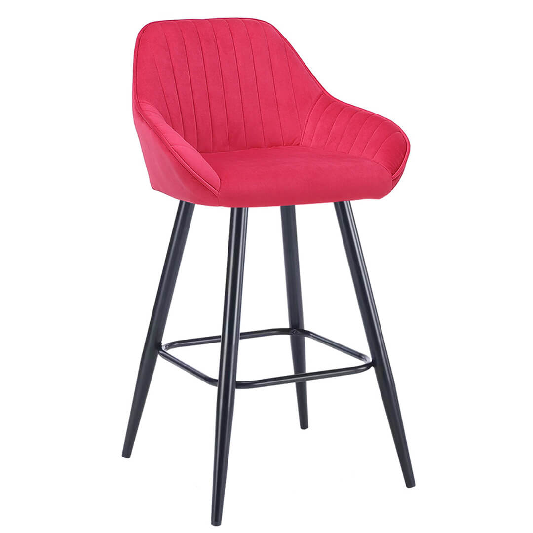 AURORA Velluto Velvet Bar Stool - Blush Red