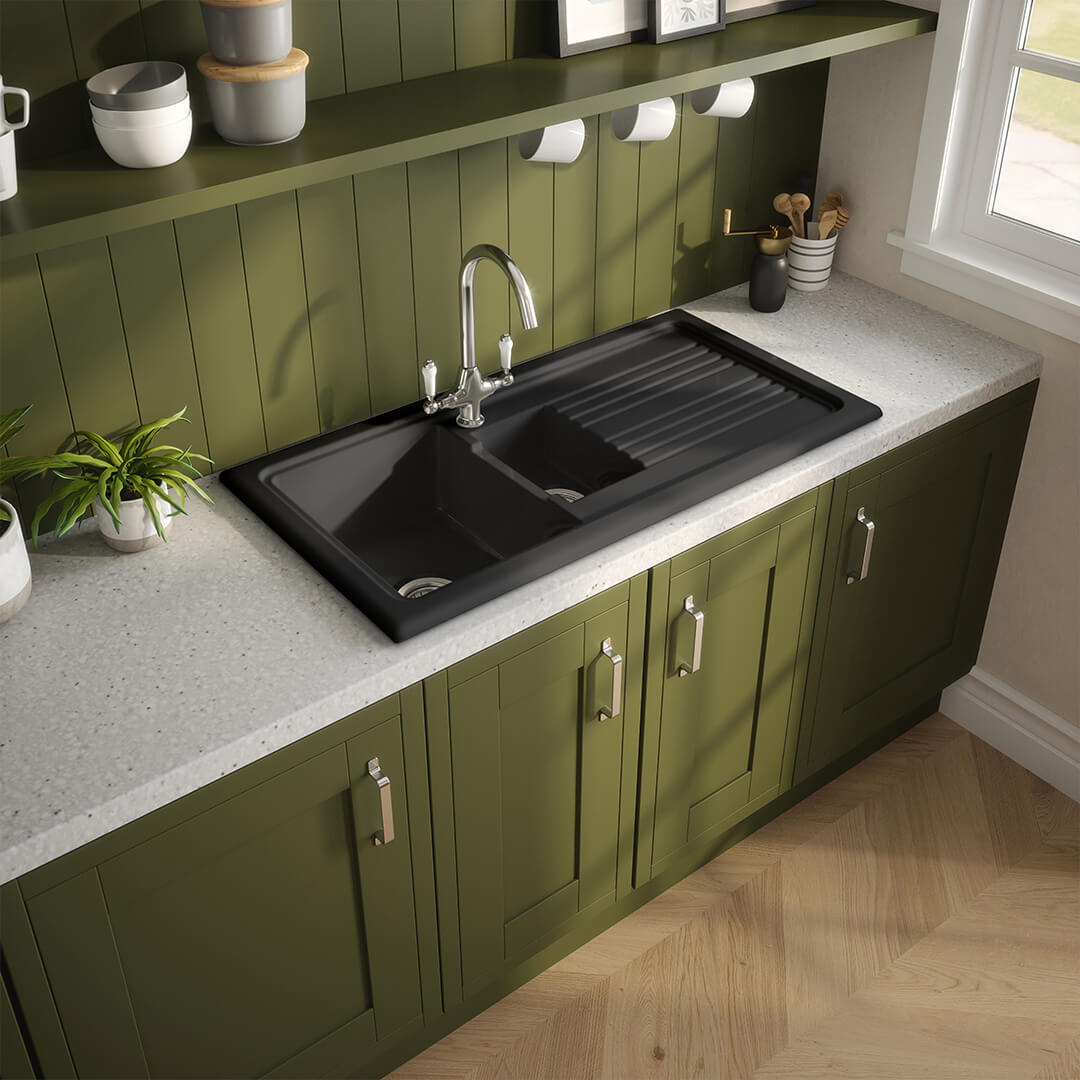 Reginox 1.5 Bowl Black Ceramic Inset Sink - 1010mm Wide