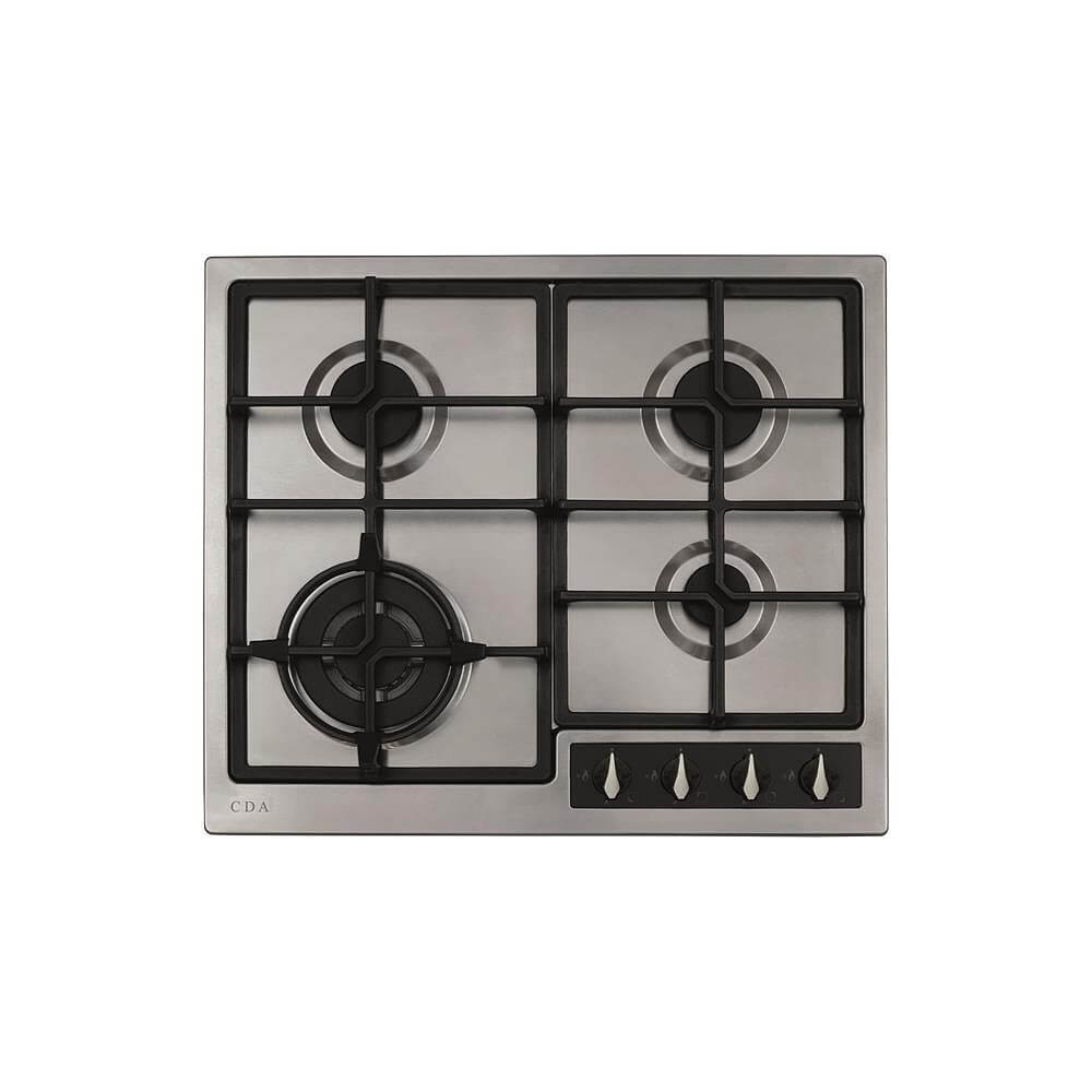 CDA HG6351SS 58cm 4 Ring Gas Hob, Cast Iron Supports, Stainless Steel