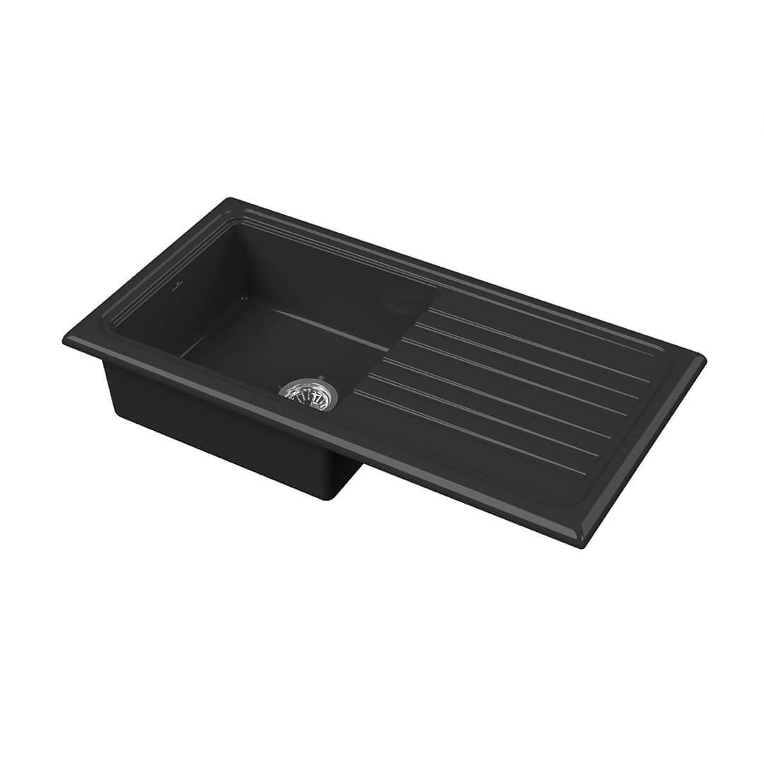 Reginox Single Bowl Black Ceramic Sink - 1000mm Wide
