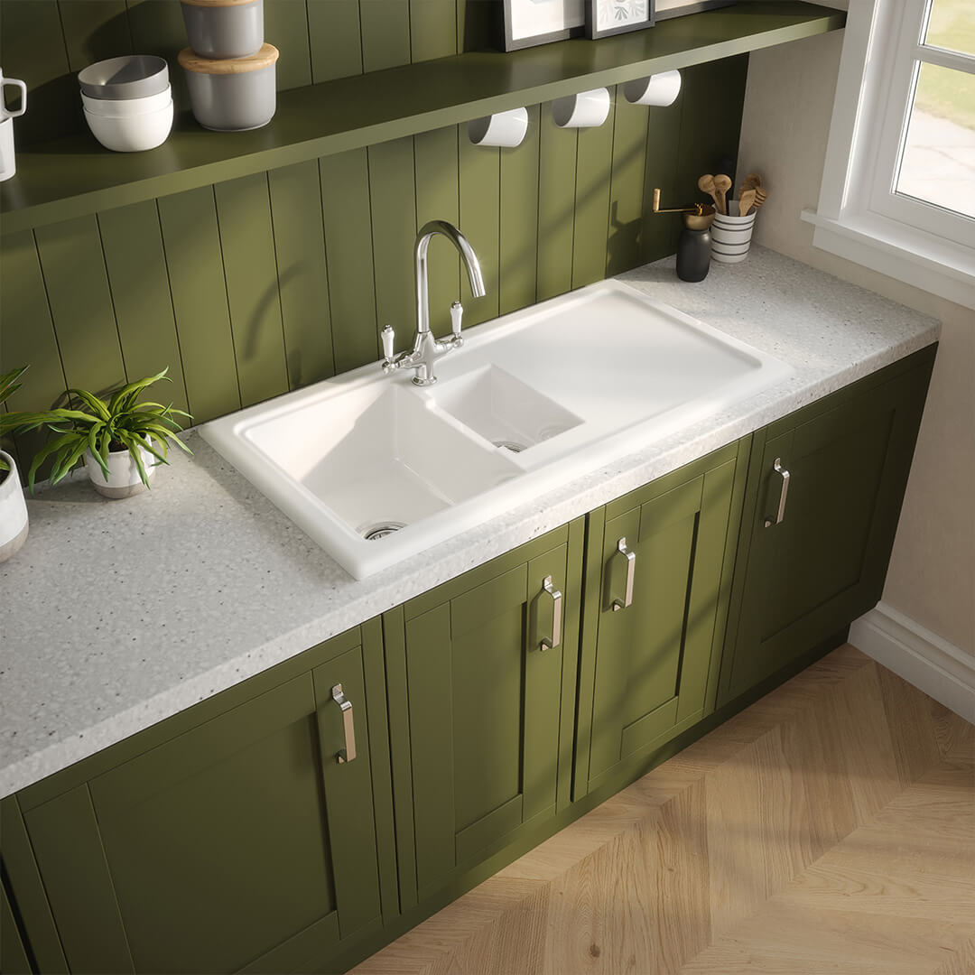 Reginox 1.5 Bowl Smooth Drainer White Ceramic Sink - 1000mm Wide