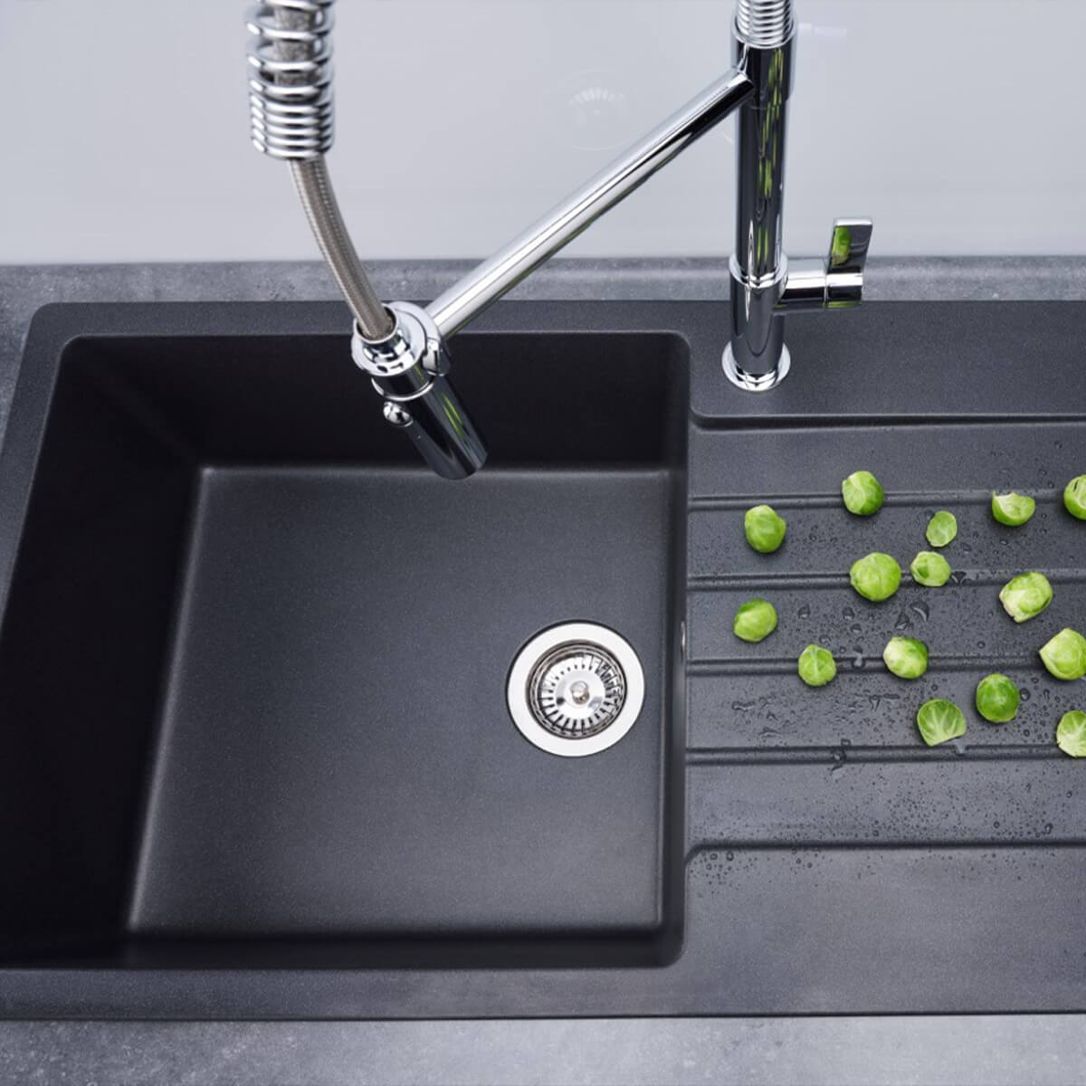 Reginox HARLEM Single Bowl Black Granite Sink - 1000mm Wide