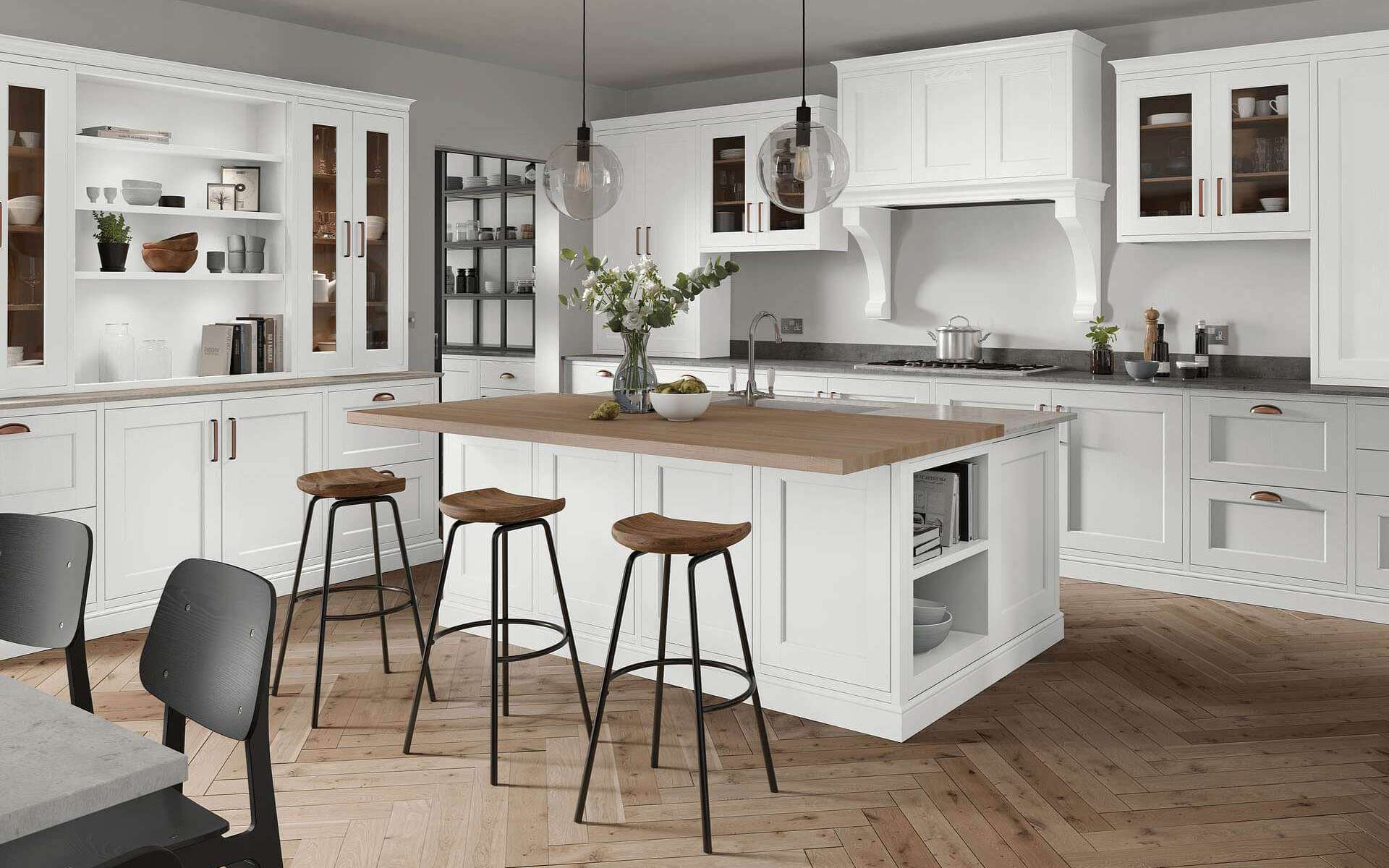 White Traditional Kitchen Island with Seating