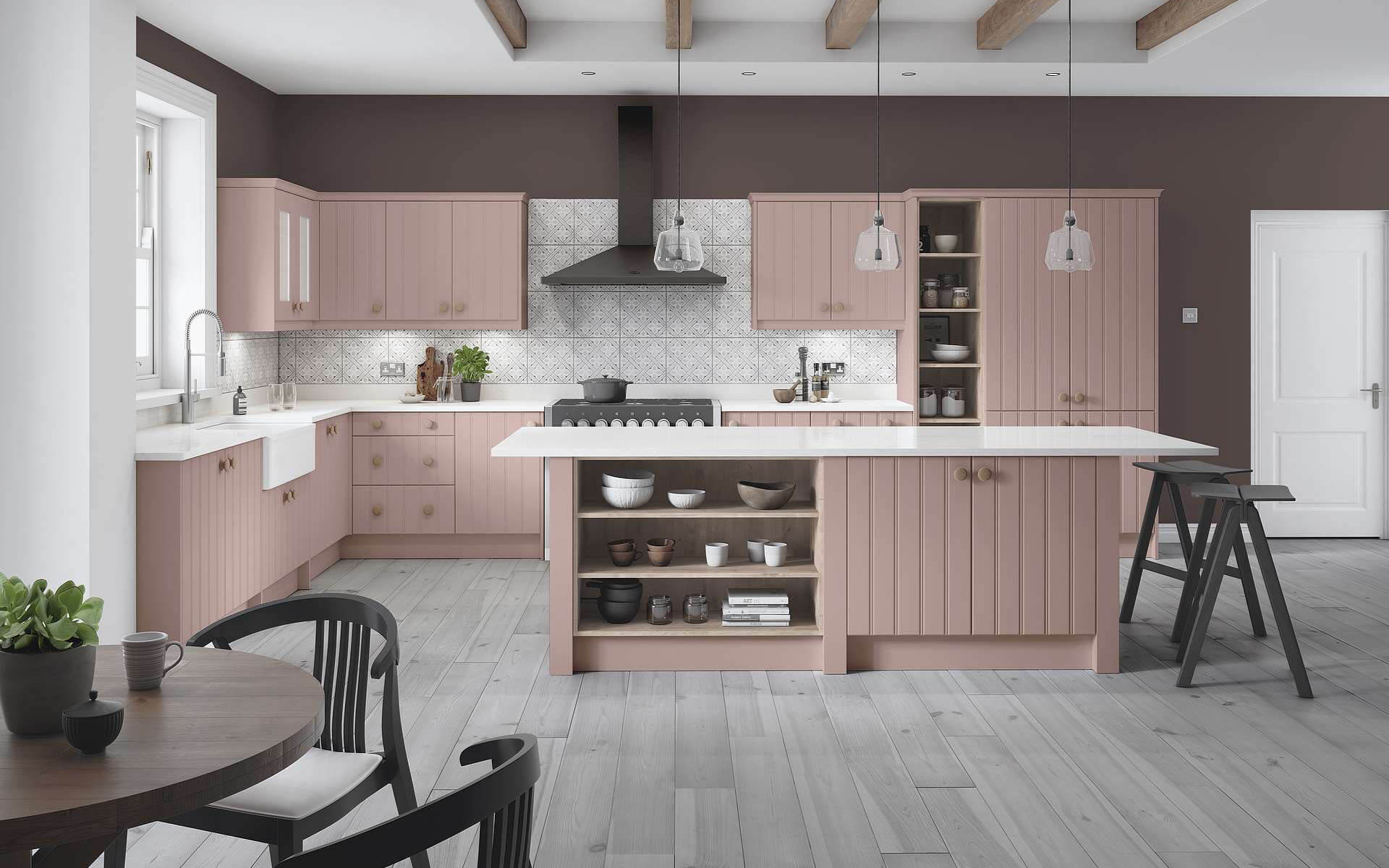 St Ives Vintage Pink Grooved Kitchen Design