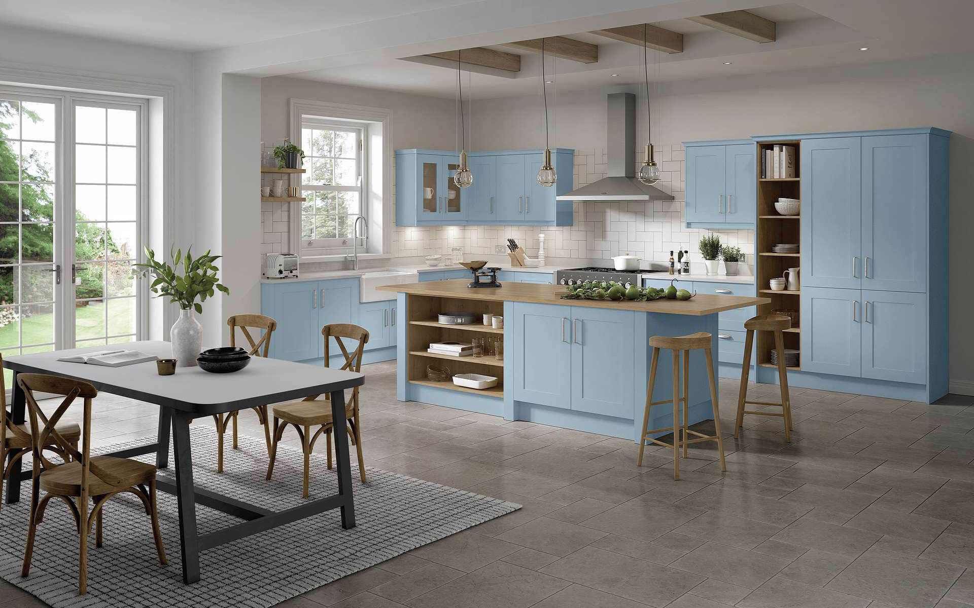 Denim Blue Shaker Kitchen Farmhouse Look And Feel - Better Kitchens