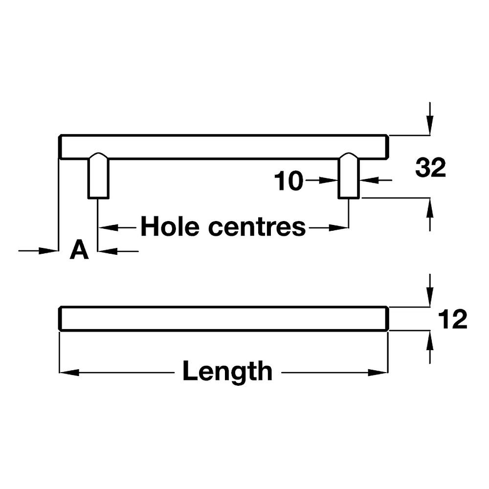 Rafferty T-Bar Handle - Brushed Nickel - Various Sizes Dimensions
