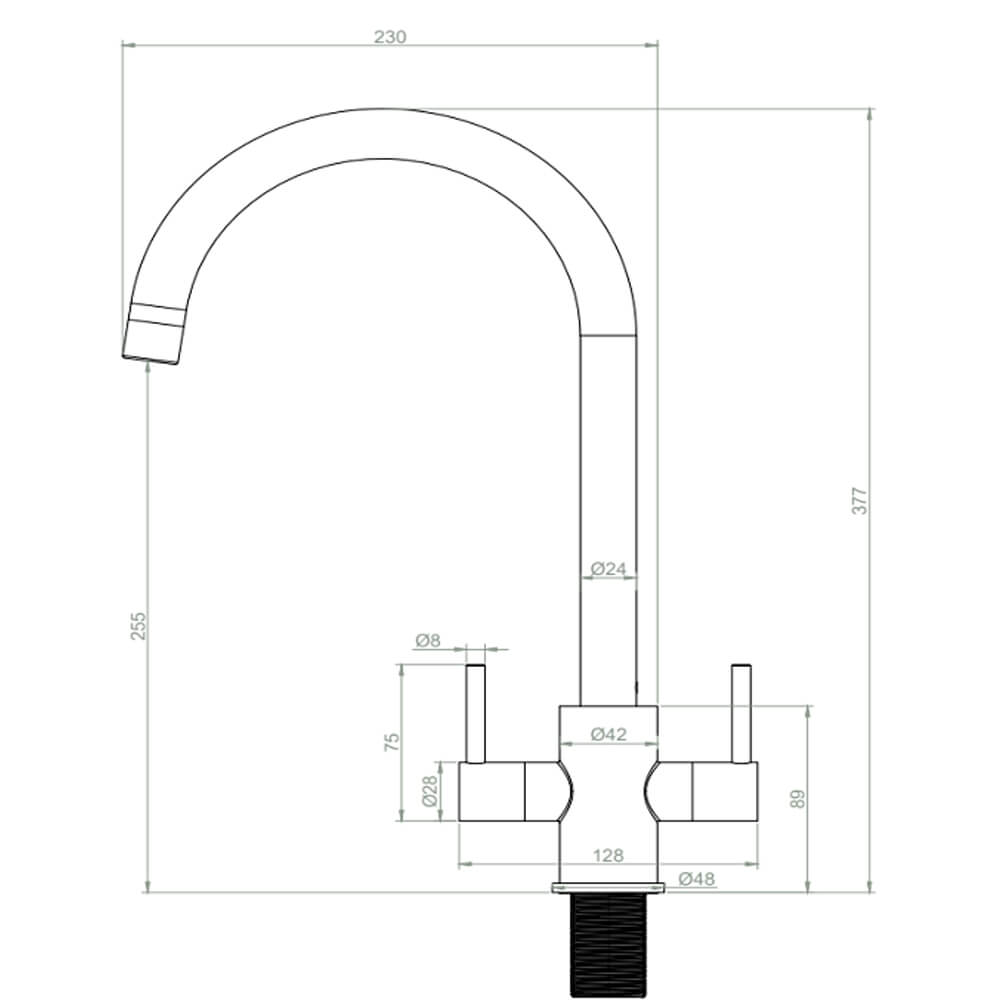 Quartz Black 1.5 Bowl Sink & Apsley Chrome Tap Pack Tap Dimensions