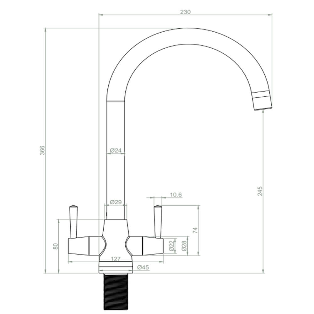 Quartz Black Large Single Bowl Sink & Cascade Copper Tap Pack Tap Dimensions