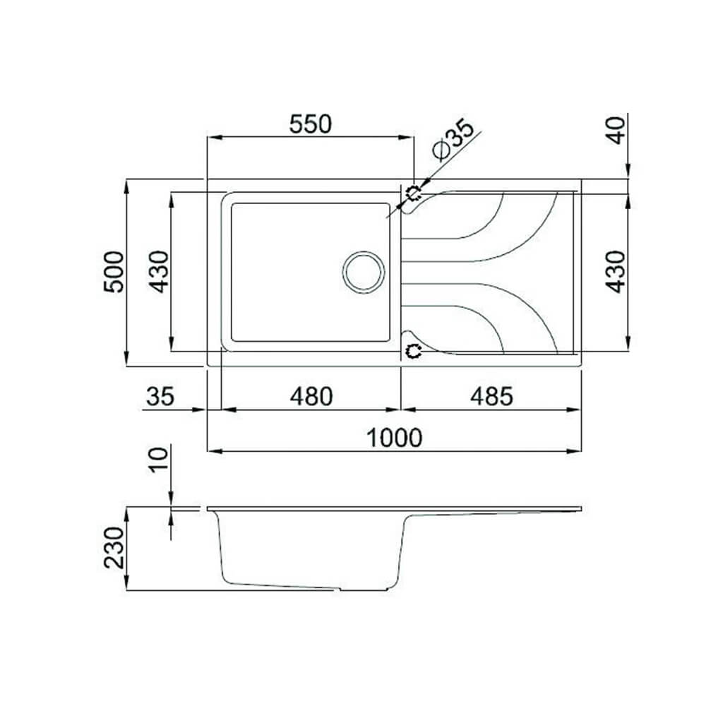 Quartz Titanium Large Single Bowl Sink & Mesa Copper Tap Pack Sink Dimensions