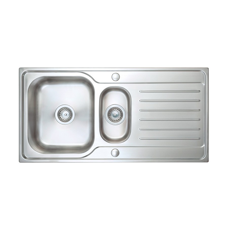 Premium Stainless Steel 1.5 Bowl Sink & Varone Brushed Steel Tap Pack Sink Image