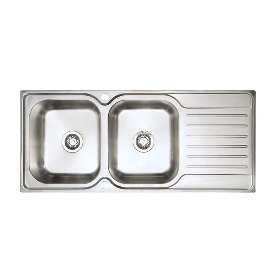 Premium Stainless Steel 2 Bowl Sink & Cascade Brushed Steel Tap Pack Sink Image
