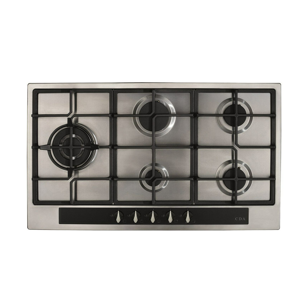 CDA HG9351SS 86cm 5 Ring Gas Hob, Cast Iron Supports, Stainless Steel