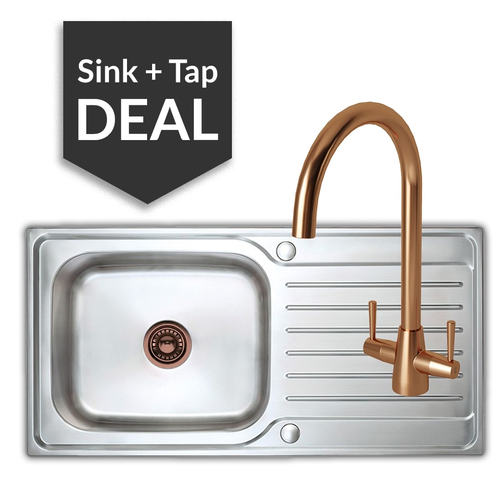 Premium Stainless Steel Large Single Bowl Sink & Cascade Copper Tap Pack