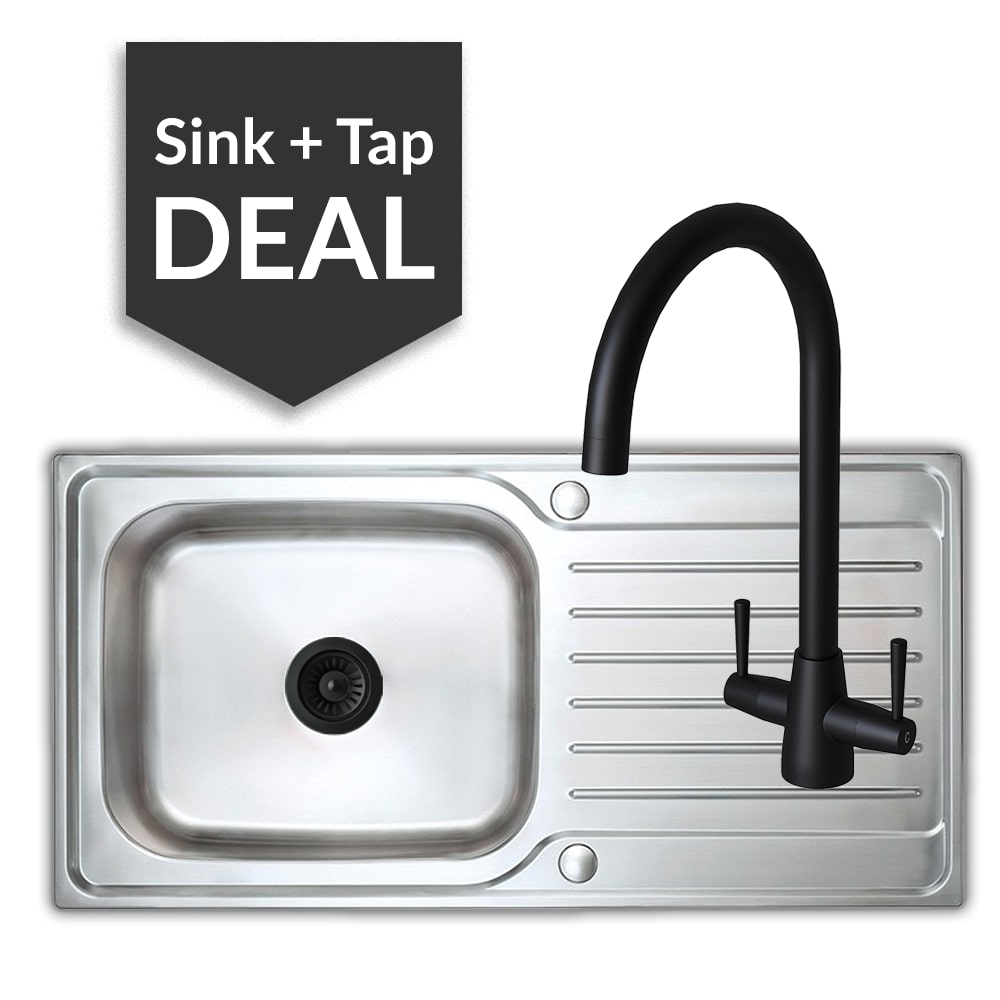Premium Stainless Steel Large Single Bowl Sink & Cascade Matte Black Tap Pack