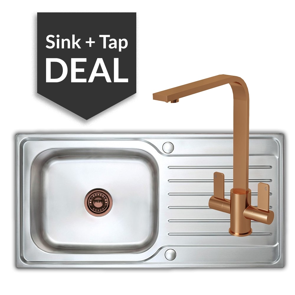 Premium Stainless Steel Large Single Bowl Sink & Mesa Copper Tap Pack