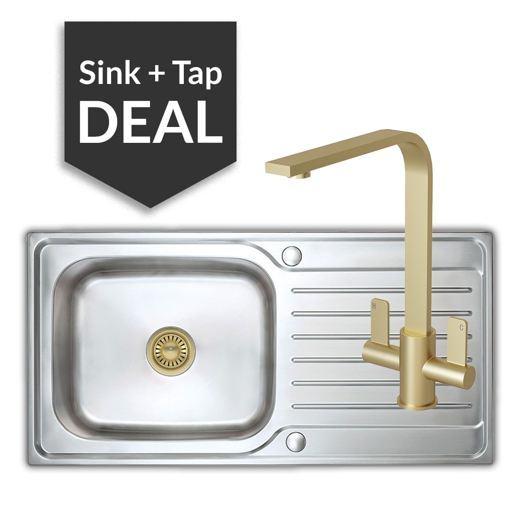 Premium Stainless Steel Large Single Bowl Sink & Mesa Brass Tap Pack