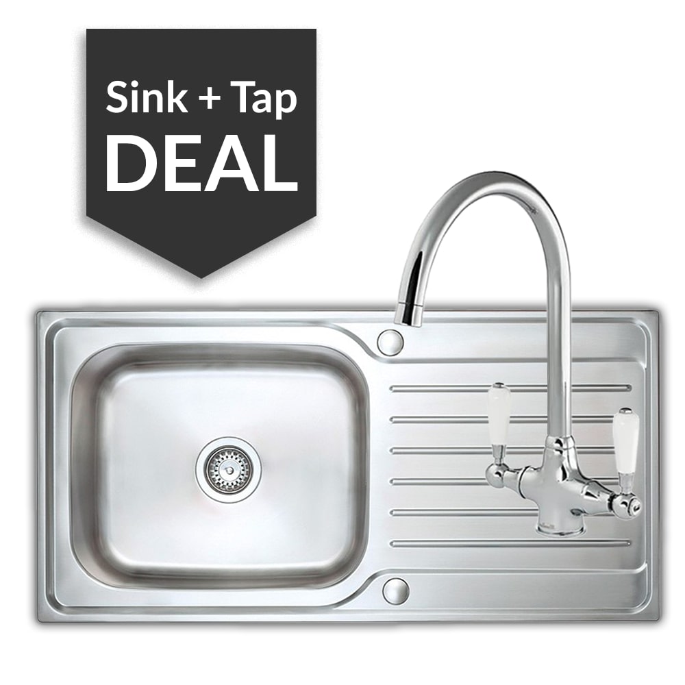 Premium Stainless Steel Large Single Bowl Sink & Belmore Chrome Tap Pack