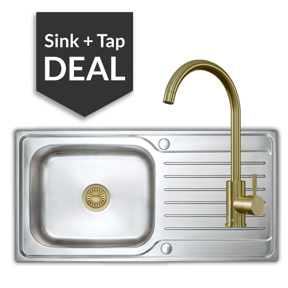 Premium Stainless Steel Large Single Bowl Sink & Varone Brass Tap Pack