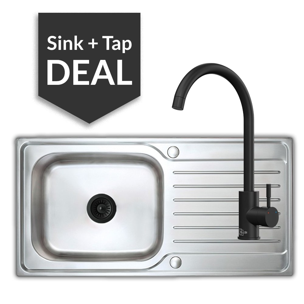 Premium Stainless Steel Large Single Bowl Sink & Varone Matte Black Tap Pack