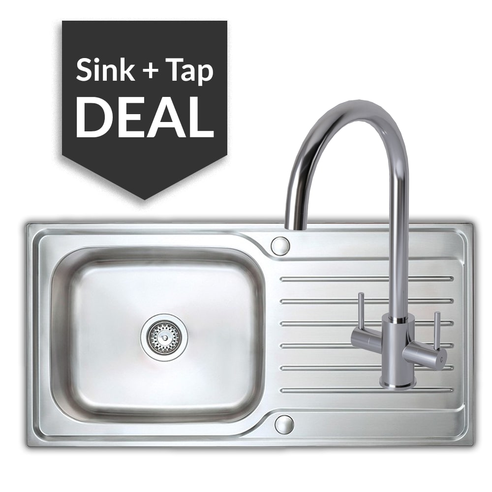 Premium Stainless Steel Large Single Bowl Sink & Apsley Chrome Tap Pack