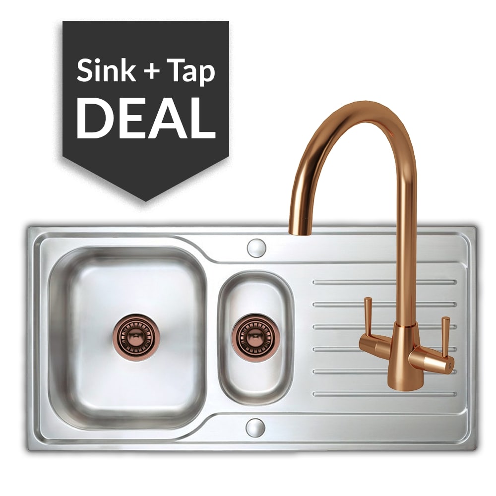 Premium Stainless Steel 1.5 Bowl Sink & Cascade Copper Tap Pack