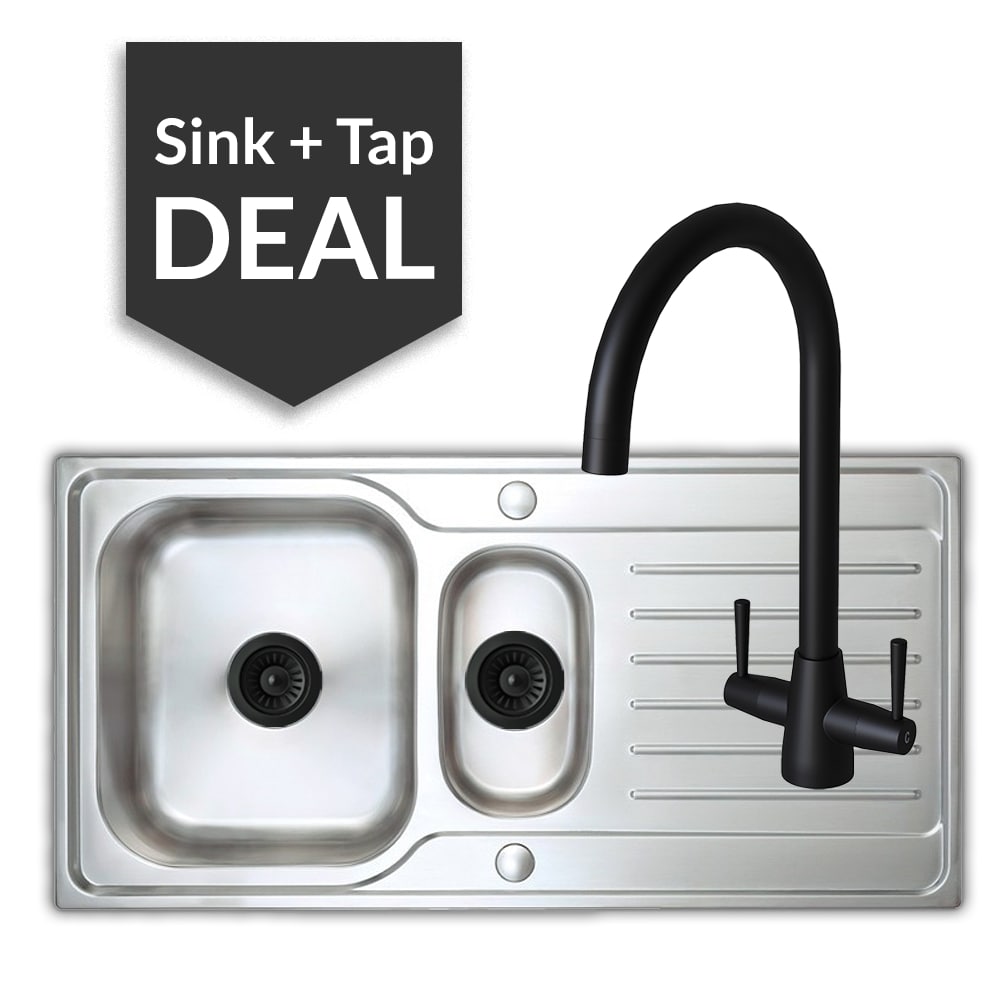 Premium Stainless Steel 1.5 Bowl Sink & Cascade Matte Black Tap Pack