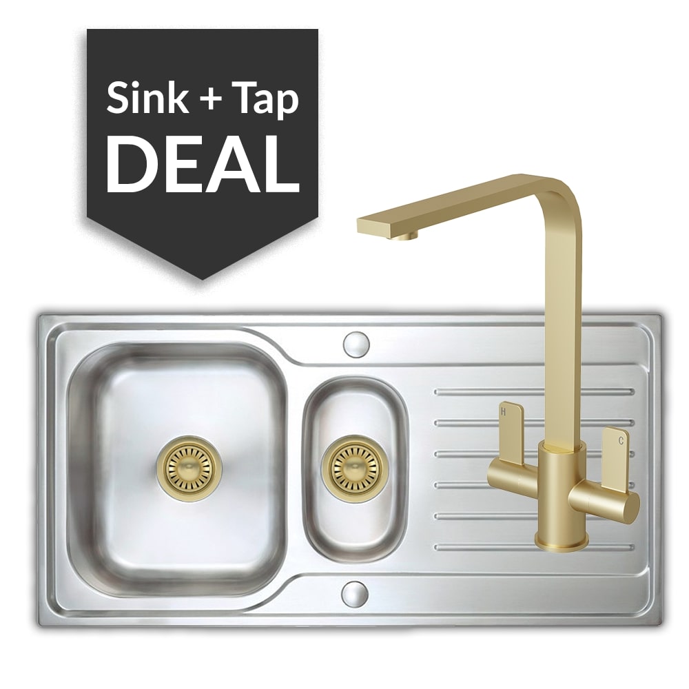 Premium Stainless Steel 1.5 Bowl Sink & Mesa Brass Tap Pack