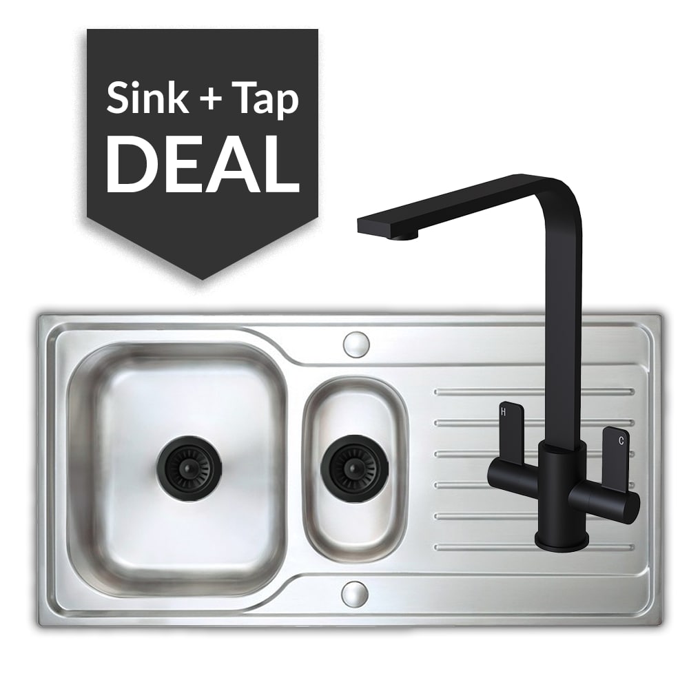 Premium Stainless Steel 1.5 Bowl Sink & Mesa Matte Black Tap Pack