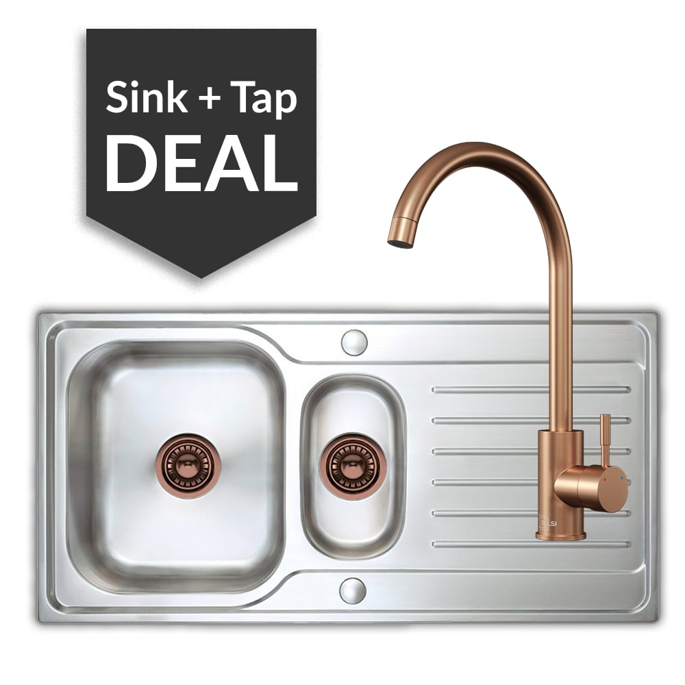 Premium Stainless Steel 1.5 Bowl Sink & Varone Copper Tap Pack