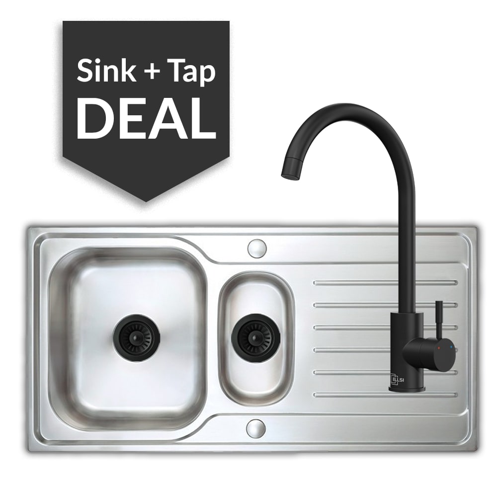 Premium Stainless Steel 1.5 Bowl Sink & Varone Matte Black Tap Pack