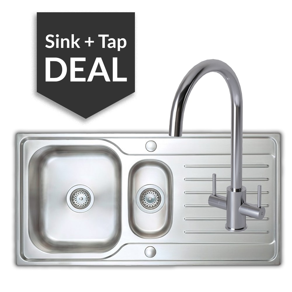 Premium Stainless Steel 1.5 Bowl Sink & Apsley Chrome Tap Pack