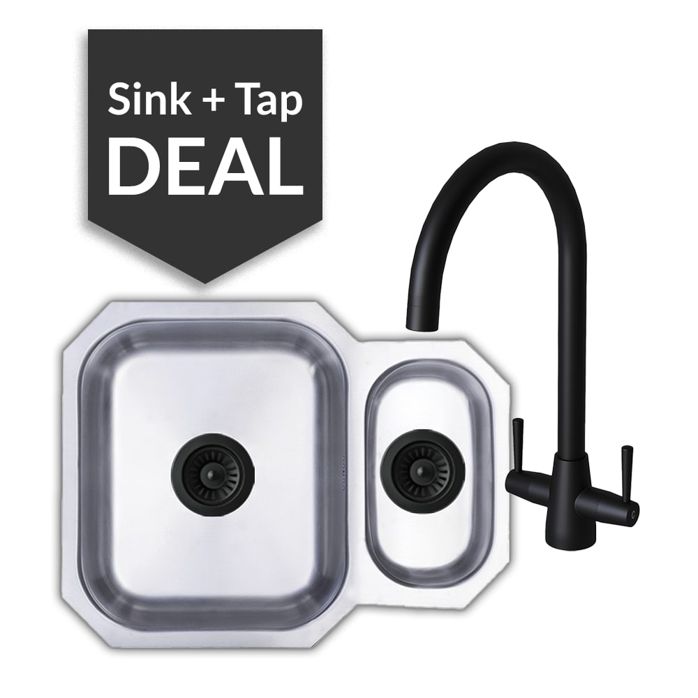 Premium Stainless Steel 1.5 Bowl Undermount Sink & Cascade Matte Black Tap Pack