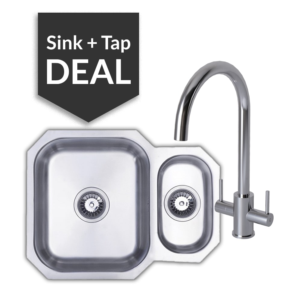 Premium Stainless Steel 1.5 Bowl Undermount Sink & Apsley Chrome Tap Pack