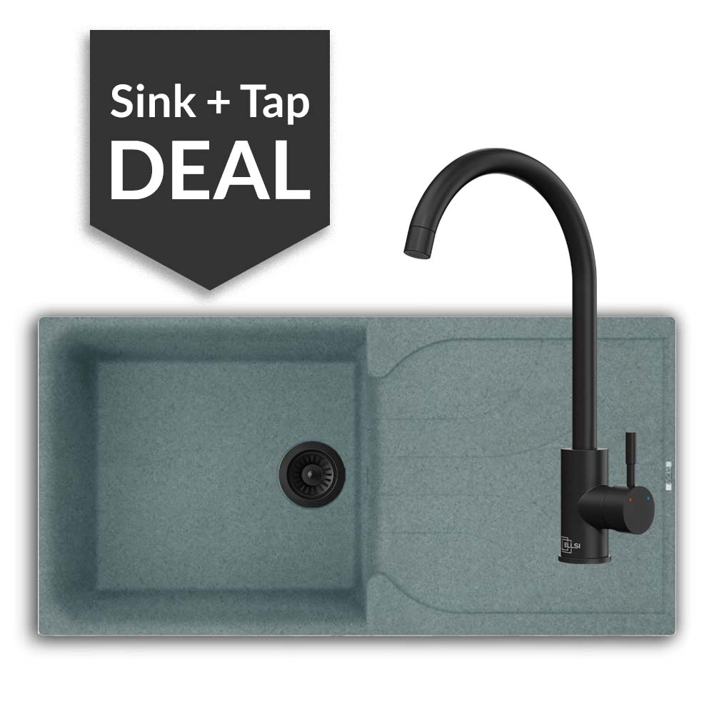 Quartz Titanium Large Single Bowl Sink & Varone Matte Black Tap Pack
