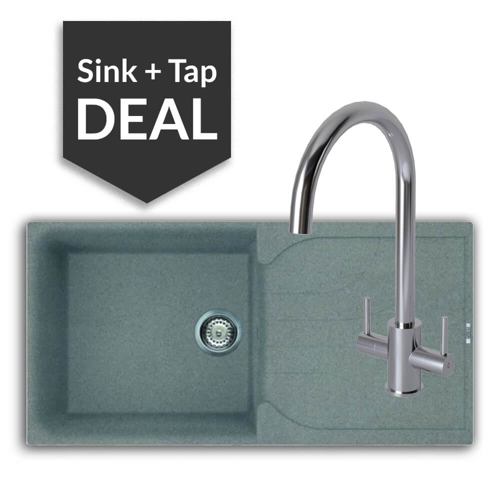 Quartz Titanium Large Single Bowl Sink & Apsley Chrome Tap Pack