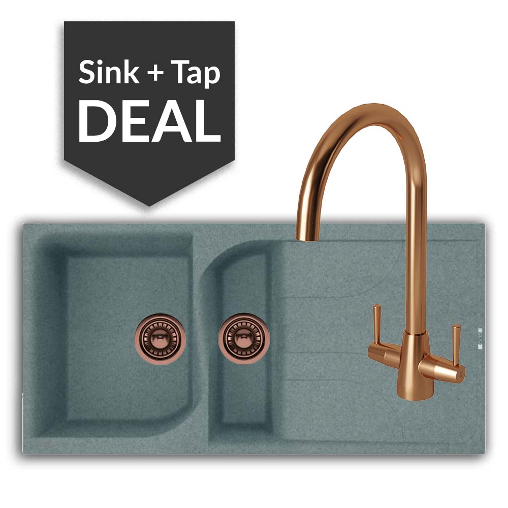 Quartz Titanium 1.5 Bowl Sink Sink & Cascade Copper Tap Pack