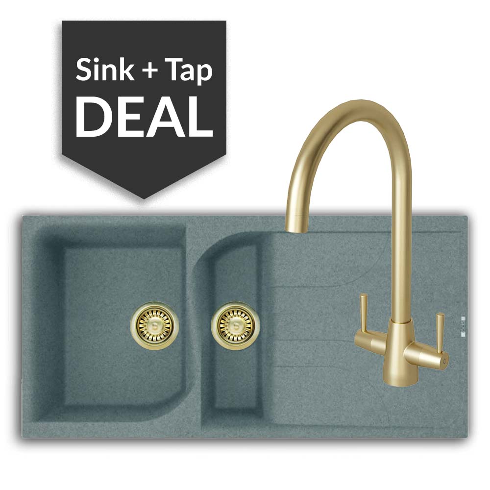 Quartz Titanium 1.5 Bowl Sink Sink & Cascade Brass Tap Pack