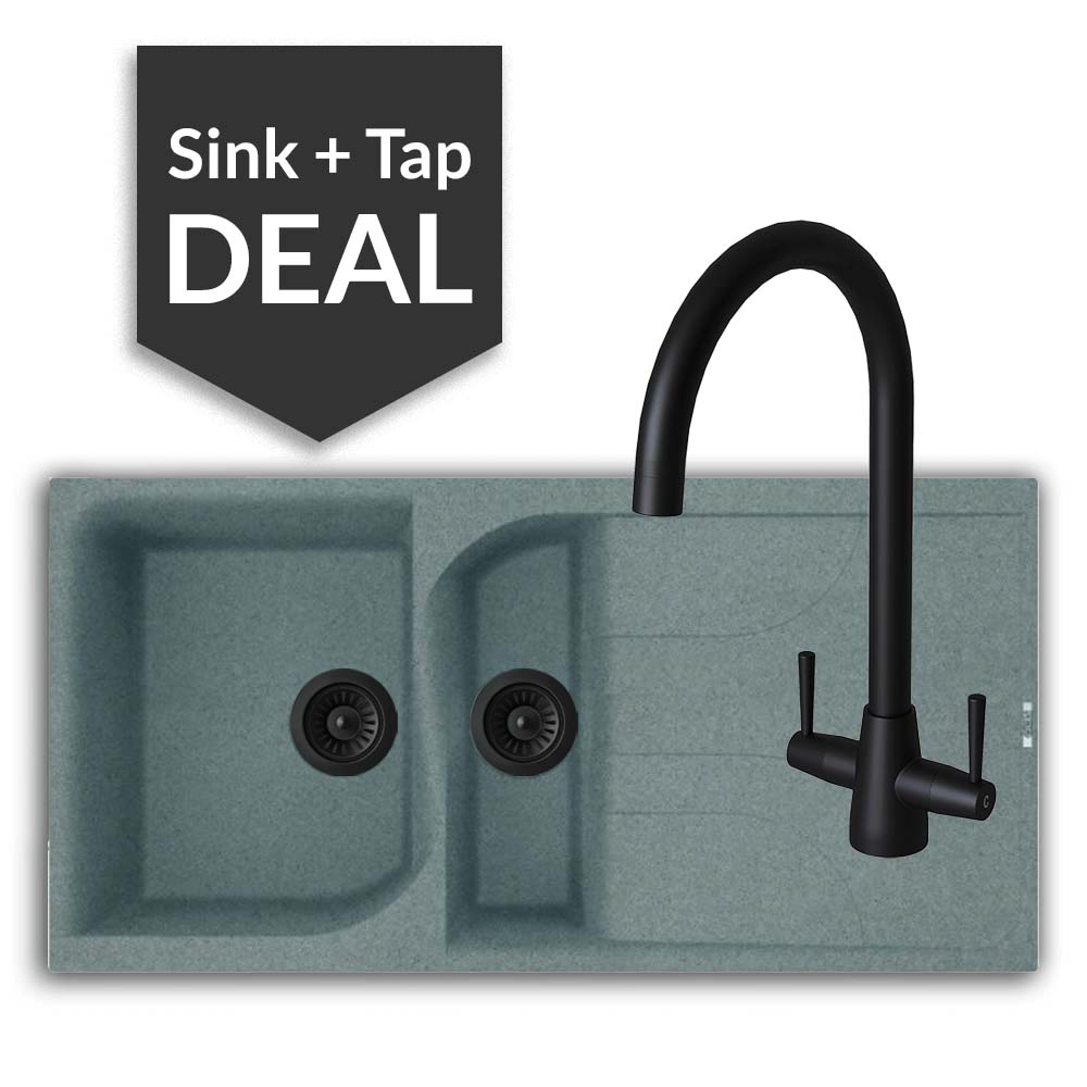 Quartz Titanium 1.5 Bowl Sink Sink & Cascade Matte Black Tap Pack