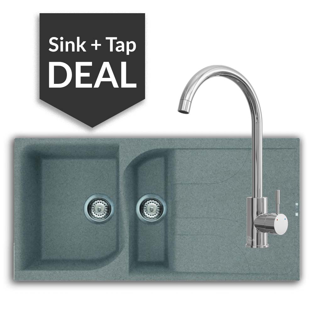 Quartz Titanium 1.5 Bowl Sink Sink & Varone Chrome Tap Pack