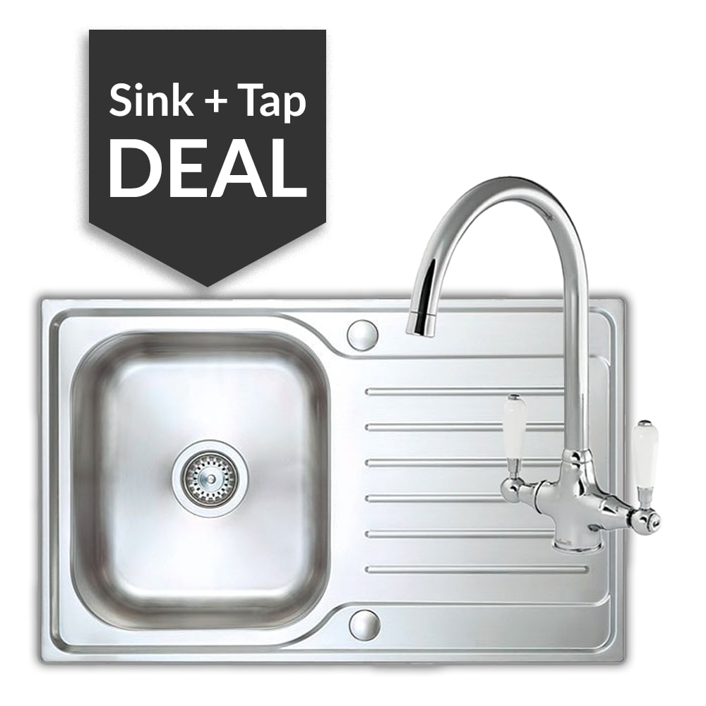 Premium Stainless Steel Small Single Bowl Sink & Belmore Chrome Tap Pack