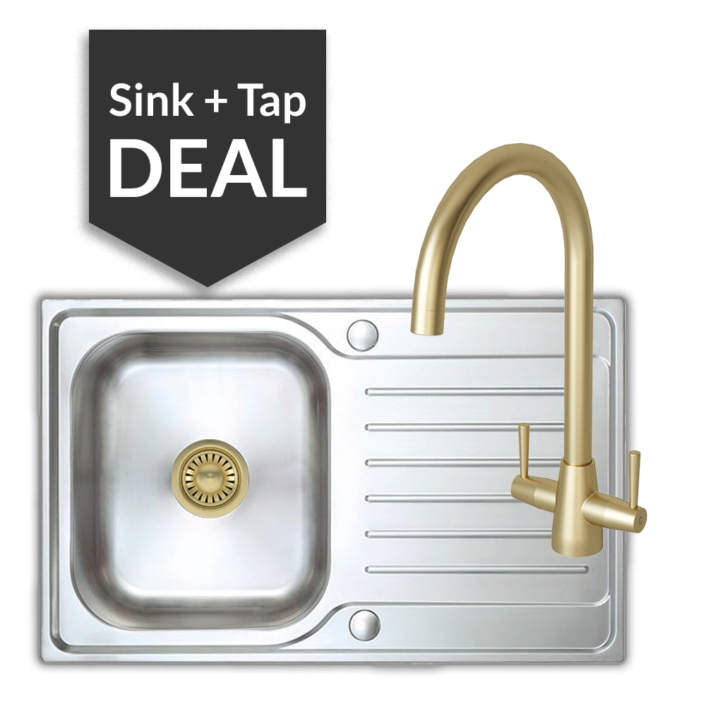Premium Stainless Steel Small Single Bowl Sink & Cascade Brass Tap Pack