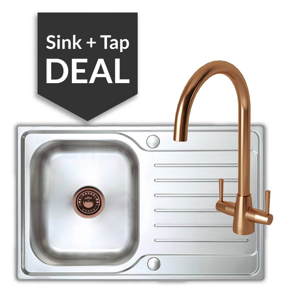 Premium Stainless Steel Small Single Bowl Sink & Cascade Copper Tap Pack
