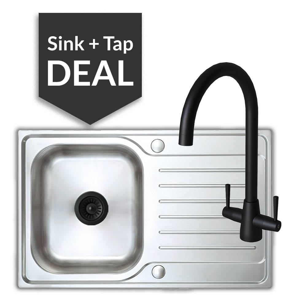 Premium Stainless Steel Small Single Bowl Sink & Cascade Matte Black Tap Pack