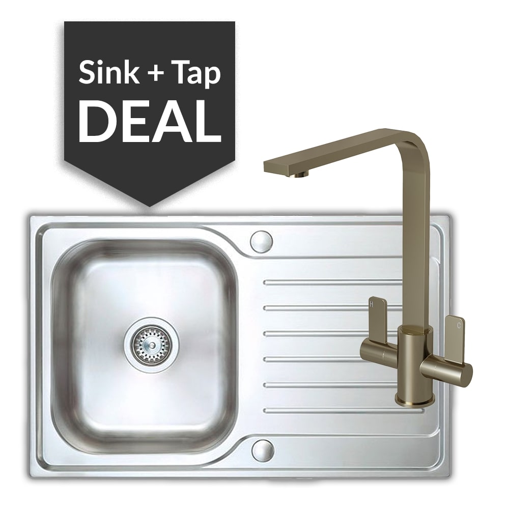 Premium Stainless Steel Small Single Bowl Sink & Mesa Brushed Steel Tap Pack