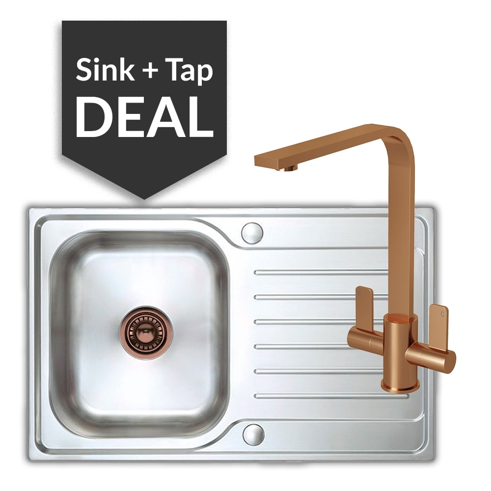 Premium Stainless Steel Small Single Bowl Sink & Mesa Copper Tap Pack