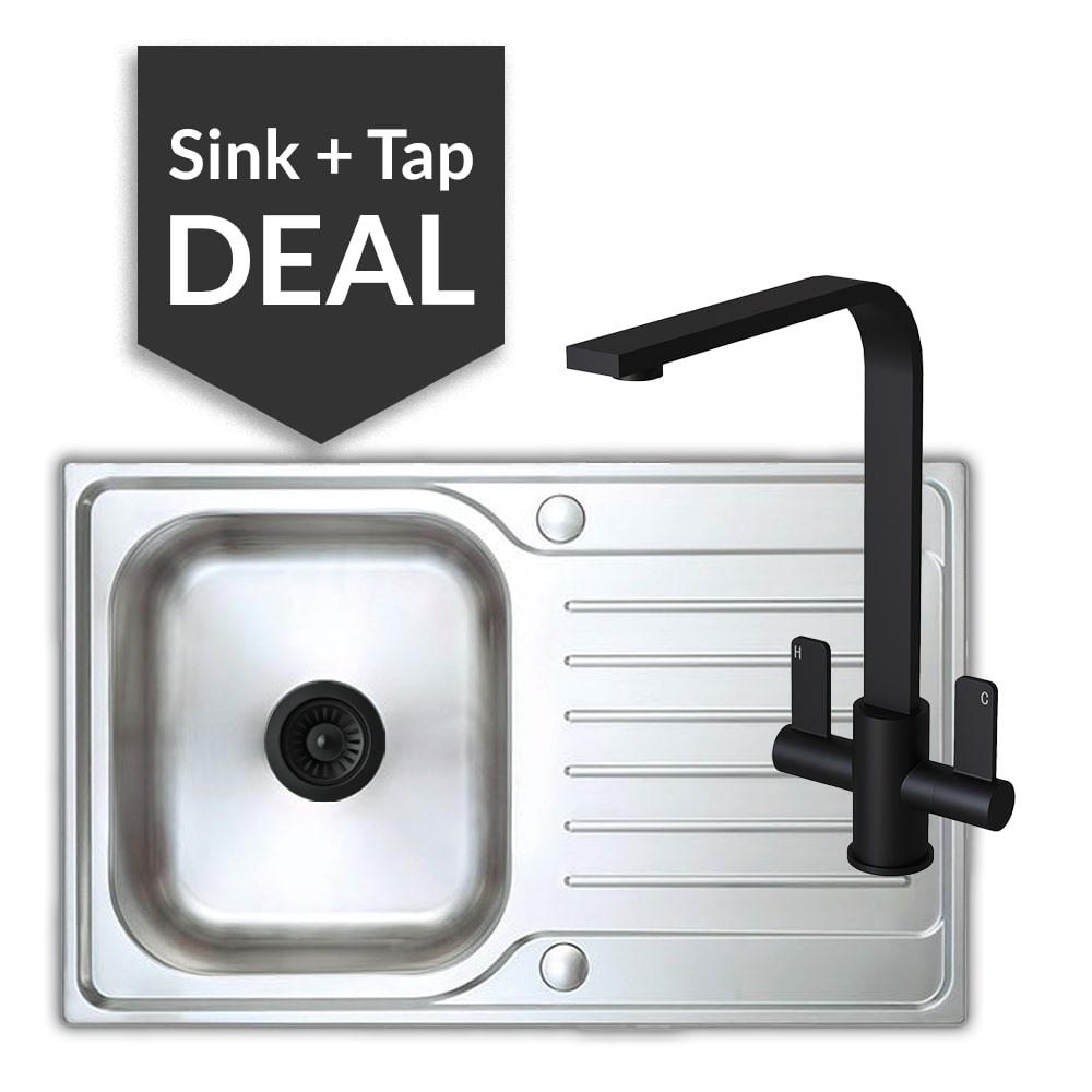 Premium Stainless Steel Small Single Bowl Sink & Mesa Matte Black Tap Pack