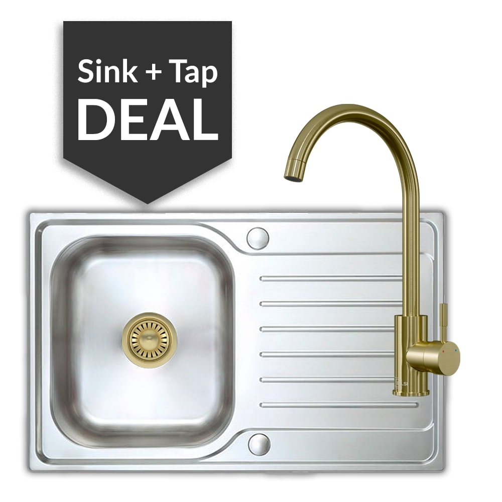 Premium Stainless Steel Small Single Bowl Sink & Varone Brass Tap Pack