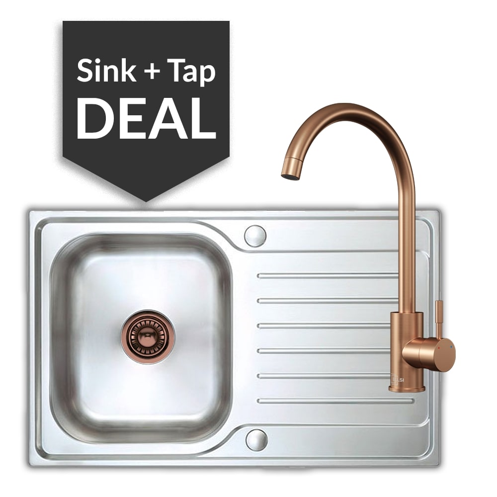 Premium Stainless Steel Small Single Bowl Sink & Varone Copper Tap Pack