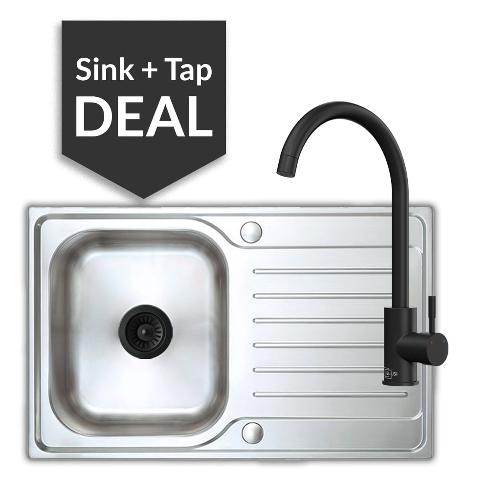Premium Stainless Steel Small Single Bowl Sink & Varone Matte Black Tap Pack