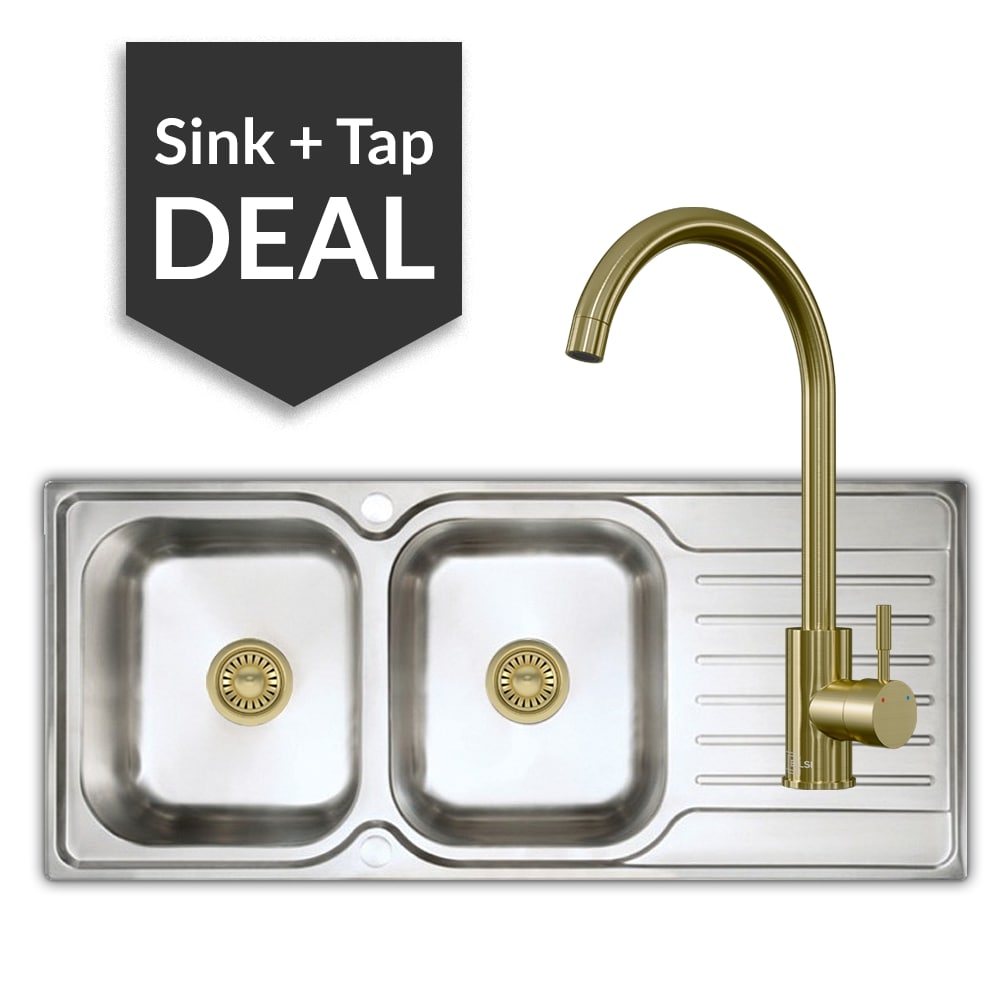 Premium Stainless Steel 2 Bowl Sink & Varone Brass Tap Pack